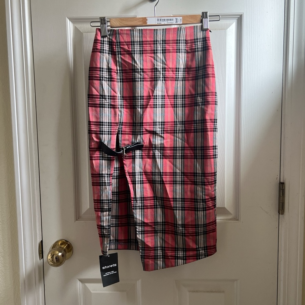 NWT storets red plaid pencil skirt